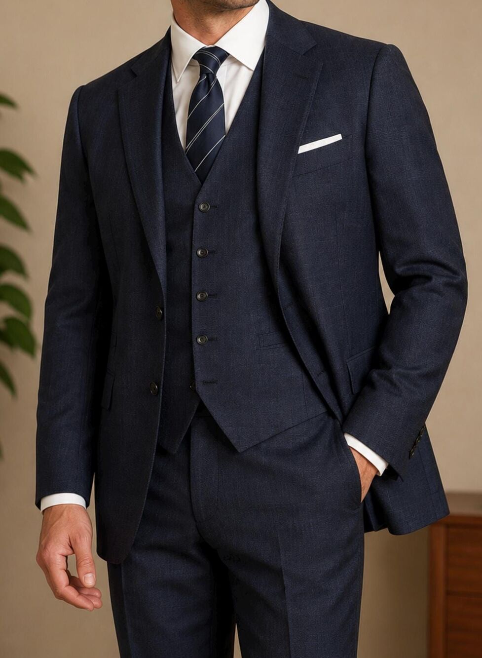 Corneliani 3 Piece Suit Wool Mens 52 XL Navy Blue Vest Blazer Pants Vintage